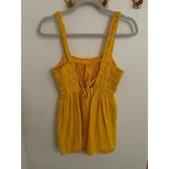 Urban Outfitters Romper Women's XS Yellow White Dots Cleo Embroidered Tie Back - Picture 6 of 10